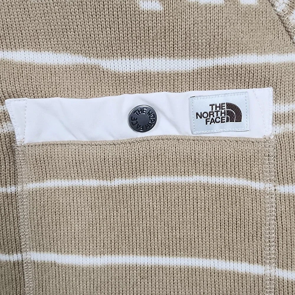 The North Face Gordon Lyons Sweater Mens Large Beige Stripe 1/4 Zip Fleece